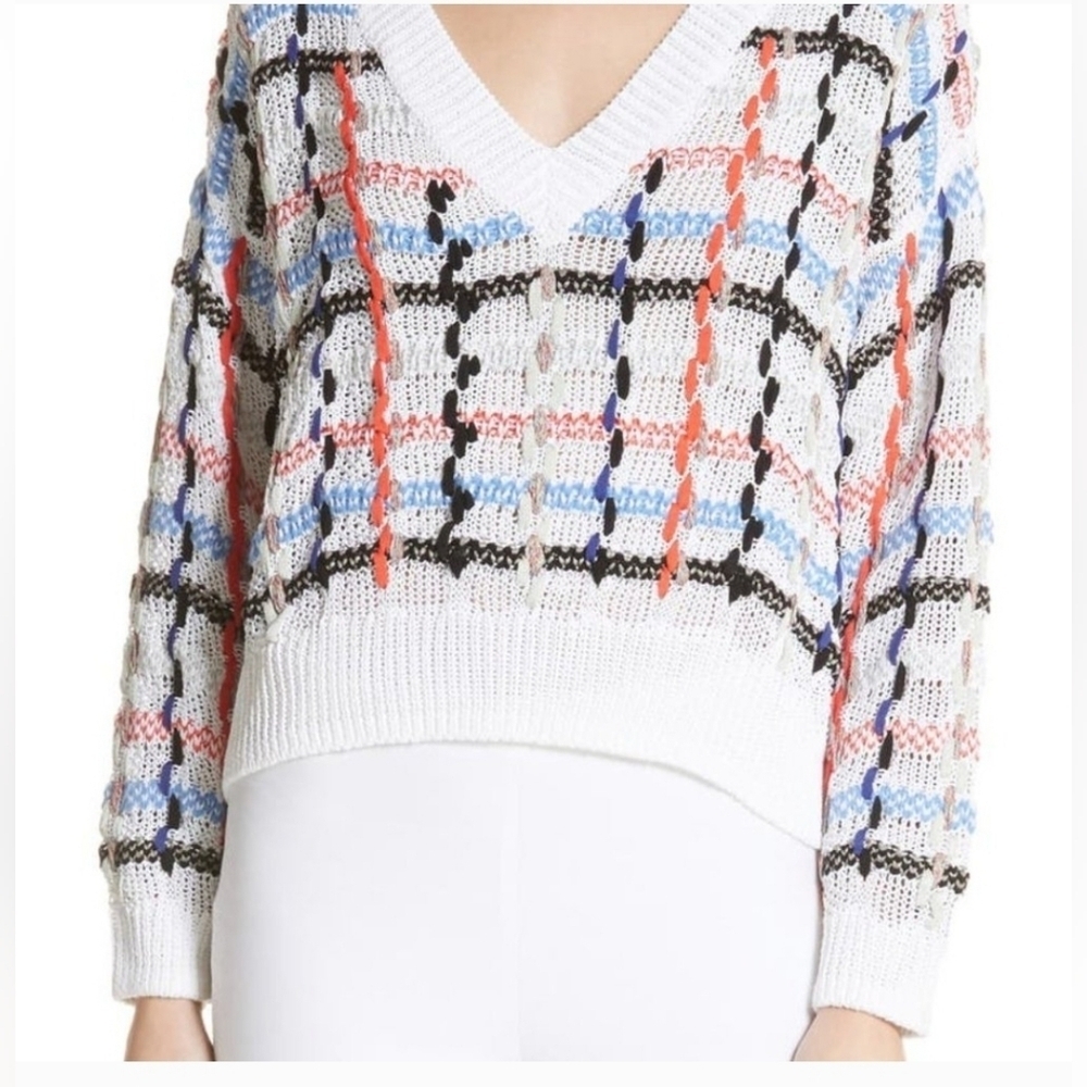 Rag & Bone Lloyd Chunky Knit Sweater Size M Multicolor VNeck Ribbon Oversized